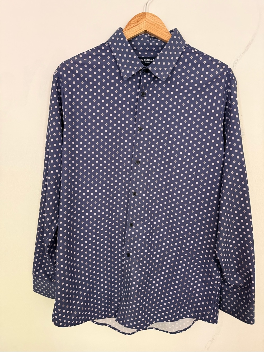 Mizzen + Main Men's Navy Blue Patterned Button-Up Shirt